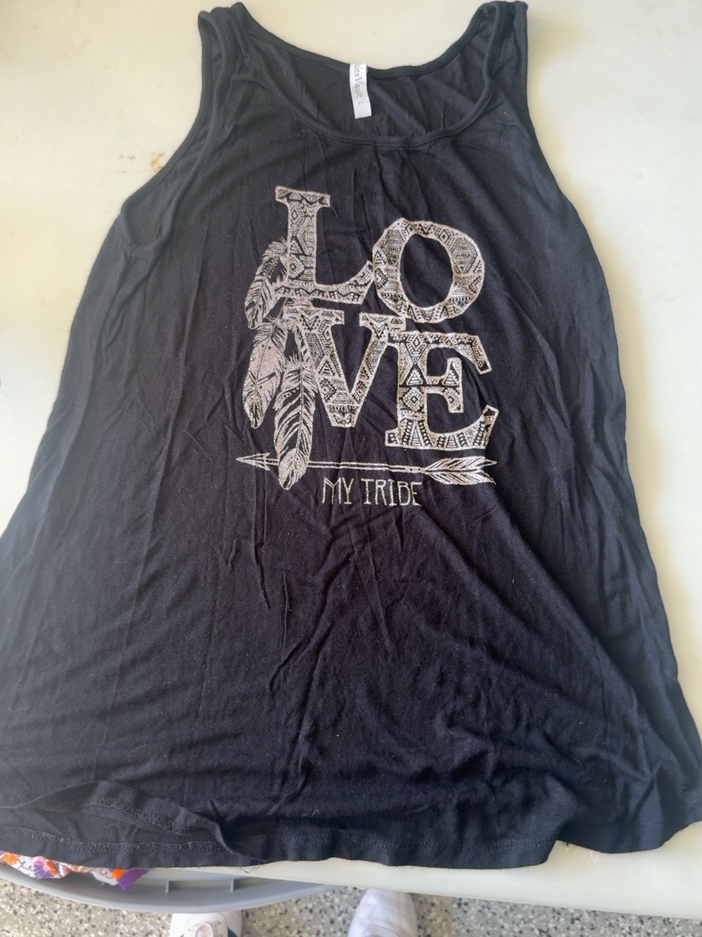 Black Graphic Tank Top with LOVE Tribal Design